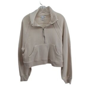 Better Together Cropped Sweatshirt Women L Ivory Fleece Lined Raglan Cozy